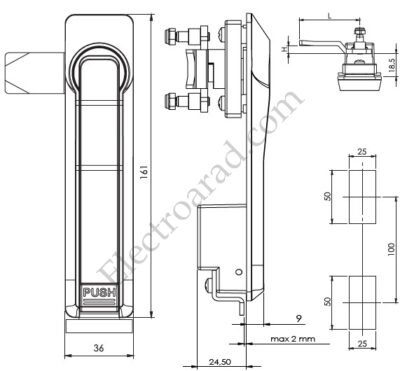 ابعاد قفل اهرمی طرح ریتال اسکار کد 1-003 Oskar